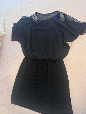 R&M Richards Black Beaded Shoulder Dress